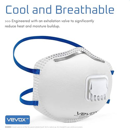 VEVOX™️ N95 Mask – NIOSH Approved – 10 or 20 Pack – Valved Particulate Respirator – Comfort-Plus Seal – Dust Mask for Adults - size: 20 Count (Pack of 1)
