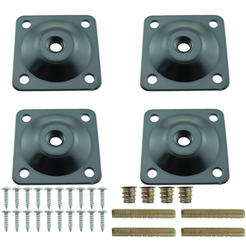 TAODAN Set of 4 Upholstery Foot Mounting Plate Black Table Leg Attachment Piece Flat Square Spacer Furniture Attachment Plate with Matching Installation Tools for Connecting Sofa Seat Footstool Feet