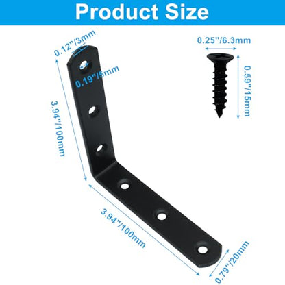 4 Pcs Black Corner Brace L Bracket, 4*4*0.8 inch / 100*100*20mm Iron Right Angle Brackets, Metal Joint Right Angle Bracket for Tables, Furniture, Shelves with Screws - size: 4"- 100mm-Black