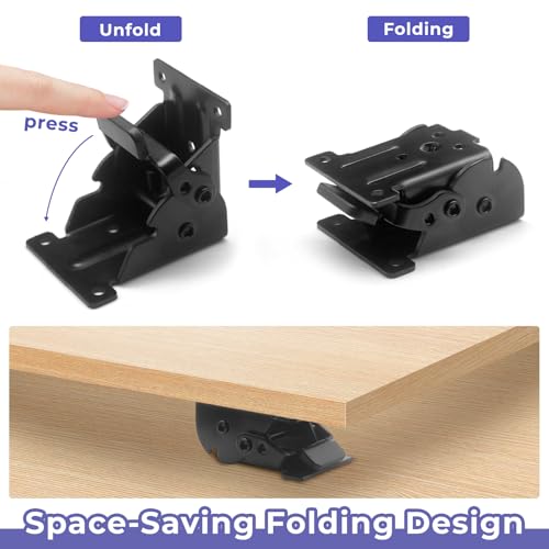 Folding Brackets 4 Packs Heavy Duty Self-Locking Hinge Table Legs Bracket Kit with 40 Screws for DIY Foldable Table, Workbench, Desk, Furniture (4)