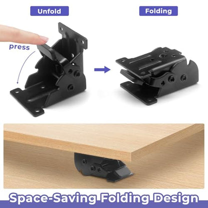 Folding Brackets 4 Packs Heavy Duty Self-Locking Hinge Table Legs Bracket Kit with 40 Screws for DIY Foldable Table, Workbench, Desk, Furniture (4)
