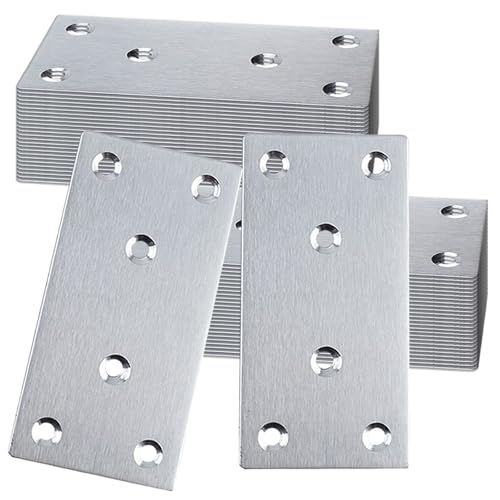 50PCS Silver Flat Mending Plates,304 Stainless Steel Brace Straight Mending Joining Plates, Metal Straight Brackets for Brace, Furniture,Wood,Cabinet,4X2X0.08IN - size: 4X2X0.08IN