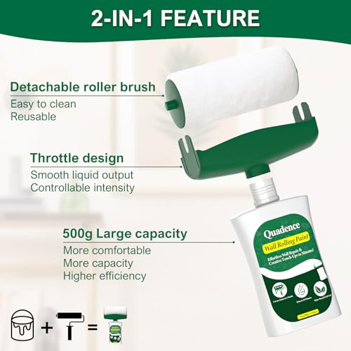 White Paint for Wall, 500g Touch-Up Paint Ready-to-Use with Roller Brush, Water Based & Low Odor White Wall Touch-Up Repair Kit for Walls & Ceilings, Remove Stains, Graffiti, Footprint