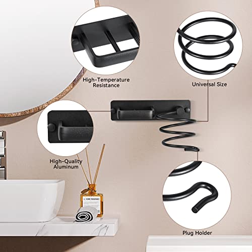 YUET Hair Dryer Holder Hairdryer Station Wall Mounted Shelf Bracket Straightener Stand Hanger Organizer Blow Storage with Cable Tidy Rack for Dressing Table Bathroom Aluminum Professional, Black - color: Black