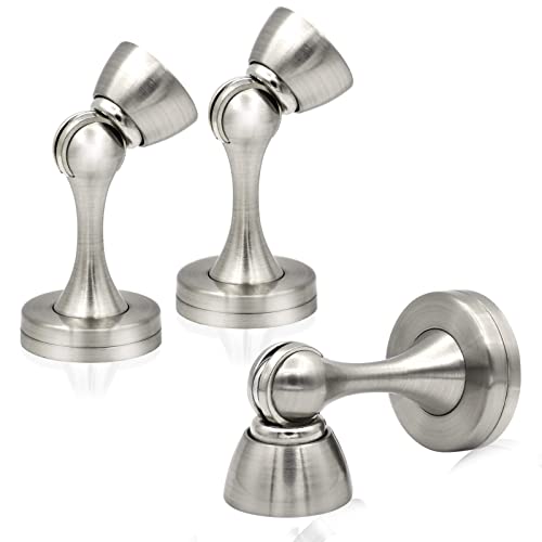 Magnetic Door Stops, Wall Mount Magnetic Door Stoppers Brushed Stainless Floor Heavy Duty Soft-Catch Magnet Door Holder Protector, Magnetic Doorstops for Bottom of Door, Silver - color: Silver, size: 3 Pack