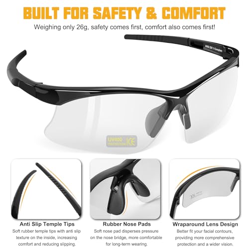 OXG 12 Pack Anti Fog Safety Glasses for Men, ANSI Z87.1 Safety Goggles Impact Scratch Resistant Eye Protection for Work - color: Clear With Straps
