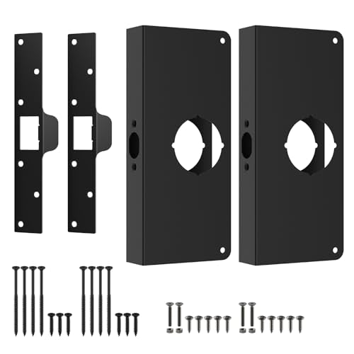 2 Pack U 9476 Extra Long Door Strike Plate (1-1/4” x 7-7/8”)+U 9585 Door Lock Reinforcement Plate (Fits 1-3/8" Thick Doors),Stainless Steel Door Repair&Security Kit for Reinforcing and Repairing Doors - color: Black, size: 2 Pack U9585 + U9476