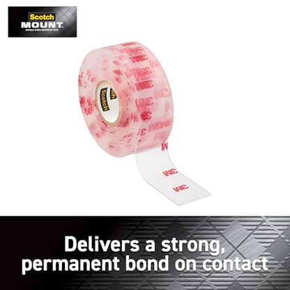 Scotch Double Sided Tape, Clear Mounting Tape, 1 Roll Adhesive Tape, 1 in x 125 in (10.4 ft), Holds Up to 15 Lbs., Features 3M Industrial Adhesive, Strong Permanent Bond on Contact (410H-MED-DC)