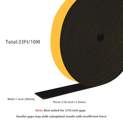 Weather Stripping, Door Weather Stripping，Door Seal Strip for Sliding Door,Windows,Soundproofing Weatherproof Weather Stripping Door Seal,(1 in x 1/16 in x 33Ft) - size: 1 In x 1/16 In x 33Ft