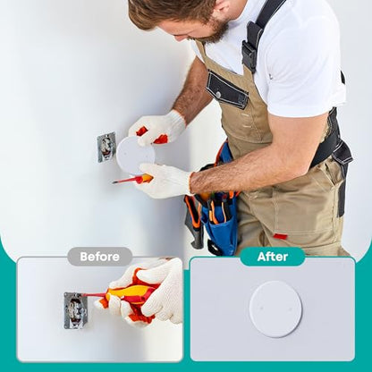 6-Pack Ceiling Cover Plate, 5 inch Round Outlet Covers Plate For 3-1/2 inch Electrical Box, Metal Blank Cleanout Cover Plate for Smoke Detector, Wall Light Hole, Hole Spacing 2.8 inch-White - color: ['white']