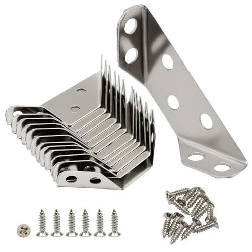 12 Pack Stainless Steel Corner Brackets, Universal Metal Angle Braces with Screws for Wood Furniture, Drawers, Cabinets, Tables and Chairs (Silver) - size: 12 Pcak