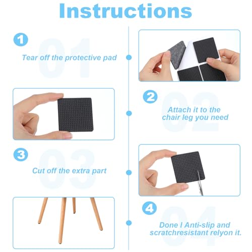 93pcs Anti Slide Furniture Grips,8 Sizes of Nons Slip Pad, 3 Styles of Noise-Reducing Self-Adhesive Non Slips Pad, Chair Leg Floor Protectors for Various Furniture Legs, Black