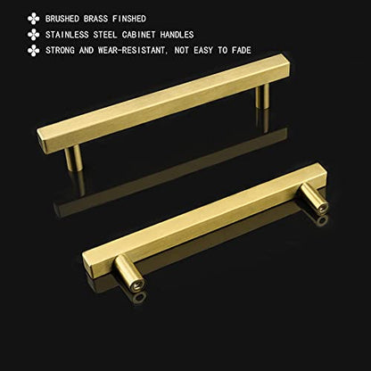 Goldenwarm 25 Pack Gold Cabinet Handles 5"(128mm) Brushed Brass Cabinet Pulls T Bar Drawer Pulls for Kitchen Cupboard & Drawer Hardware - color: Gold, size: 5 Inch Hole Center