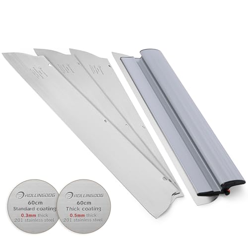 ROLLINGDOG 24" Drywall Skimming Blade - 2pcs 0.5mm and 2pc 0.3mm Stainless Steel, Tape Knife Finishing Tools for Smoothing Wall and Ceiling,Joint Compound - size: 24" Skimming Blade