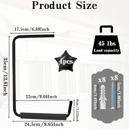 Utility Ceiling Ladder Hooks, Overhead Garage Storage Rack, Wall Mounted Hangers for Fishing Rod, Tools, Wood, Garden Hoses & Other Bulky Items (Pack of 4, 13.8 Inch)