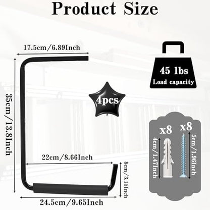 Utility Ceiling Ladder Hooks, Overhead Garage Storage Rack, Wall Mounted Hangers for Fishing Rod, Tools, Wood, Garden Hoses & Other Bulky Items (Pack of 4, 13.8 Inch)
