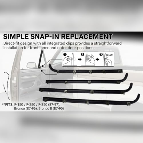 4PCS Window Moulding Trim Weatherstrip Kit, Inner & Outer Window Seal Belt Compatible with 1987-1996 Ford F150 F250 F350 Bronco & 1997 F150 Old Body Style (OBS), Replace E7TZ1521452A
