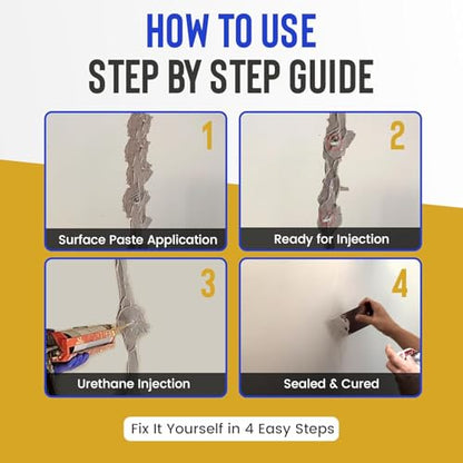 SolidFix Wall Crack Pro Repair Kit - Stops Basement & Foundation Leaks Permanently - Professional Urethane Injection System - DIY Friendly (Repairs 10ft of Cracks - Without Tool)