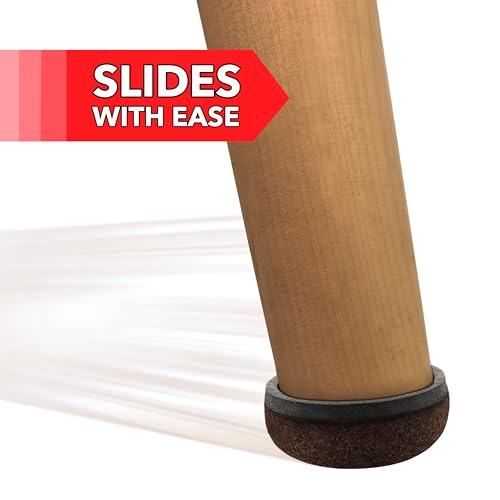 Super Sliders 1" Round Formed Secure Reusable Felt Furniture Sliders for Hard Surfaces, Noise-Reducing Adhesive Furniture Moving Pads, Fits 1" Legs, Set of 20, Brown