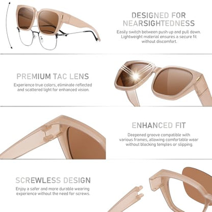 HAOLOTA Polarized Fit Over Glasses Sunglasses for Women Men Trendy Square Wrap Around Shades UV Protection - color: L Size 06 Cream Brown/Brown