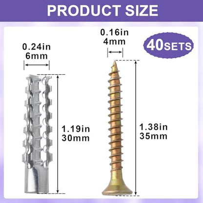 80pcs M6 Tree Shaped Expansion Anchor with Screws, 0.24''×1.19'' Steel Hollow Wall Anchors Kits, Loose Hinge Hole Repair Tools for Drywall Concrete Brick Plaster Wall- Silver & Gold