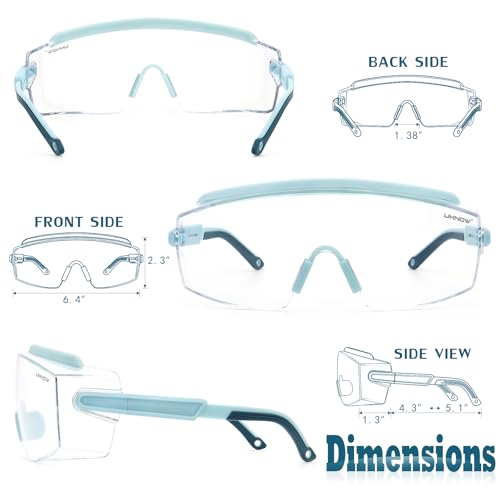 UKNOW Safety Goggles Over Glasses, Safety Glasses Anti Fog Wraparound Eye Protection, Protective Eyewear ANSI Z87.1 - color: Baby Blue