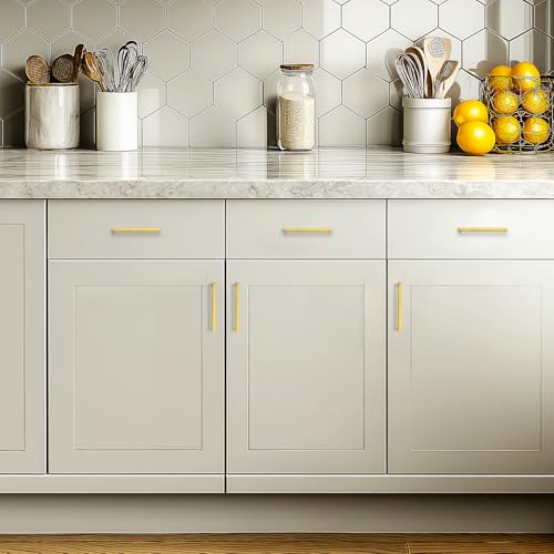 JOY DECOR 2 Pack Cabinet Handles, Gold Cabinet Pulls, 5 Inch Kitchen Handles Square Drawer Pulls Stainless Steel Drawer Hardware Handles, 128mm Hole Centers - size: 5 Inch Hole Center
