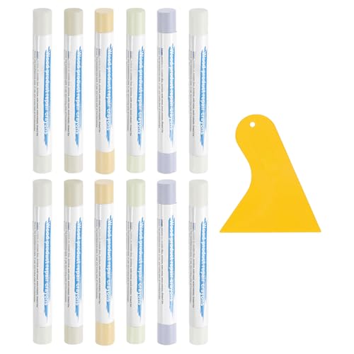 uxcell 12Pcs Wood Filler Sticks, Furniture Scratch Repair Wax Crayons Furniture Touch Up Markers Wood Repair Wax Kit with Spatula for Furniture, 12 Colors White & Light Brown Series - color: White Light Brown Series
