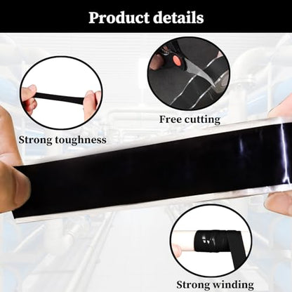 Waterproof Duct Tape 2.5cm x 3m, Silicone Repair Tape Plumbers Tape, Self Fusing Rubber Tape Waterproof Tape for Leaks, Rubber Seal Tape for Pipes, Faucets, Handles (Black)