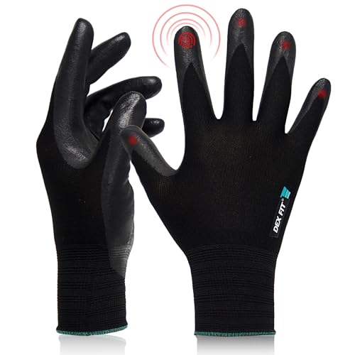 DEX FIT Prime Nitrile Work Gloves FN331, 3D-Comfort Fit, Non-Slip Grip, Durable, Thin, Lightweight & Cool, Touchscreen Compatible, Black (S) 12 Pairs - color: Black, size: Small(12 Pairs)