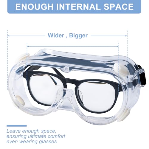 Honmein 2-Pack Safety Goggles, Anti-Fog Lab Goggles, Over Glasses Safety Glasses for Chemistry Lab, Mowing, Woodworking, Painting, Construction, Industrial Use