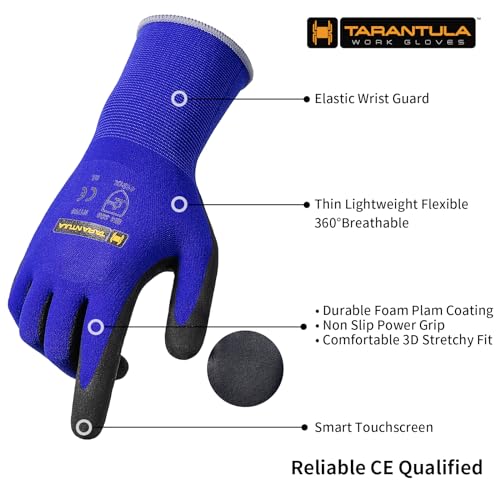Tarantula Safety Work Gloves with Micro Foam Nitrile Coated, Seamless Knit Nylon Safety Gloves for Men and Women with Touch Scree,Home Improvement,Ideal for Light Duty Work,12 Pairs Small - size: Small(pack of 12)