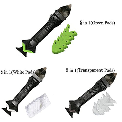 Silicone Caulking Tool 11 PCS,5 in 1 Stainless Steelhead Caulk Finishing Tool for Kitchen Frame Seal Bathroom Window Sink Joint Tile (Transparent) - color: Transparente