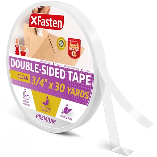XFasten Clear Double Sided Sticky Tape, Removable, 3/4-Inch x 30-Yards, Single Roll Ideal as an Anti-Scratch Cat Training Tape, Holding Carpets, and Woodworking - size: 3/4 Inch x 30 Yards