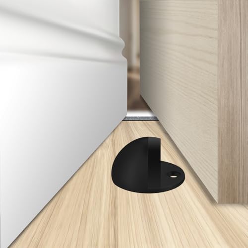 Floor Door Stop - Robust Stainless Steel Door Stop for Commercial & Outdoor Use - Easy Install, No Drill Option - Black, 1 Pack - color: Black-1PACK