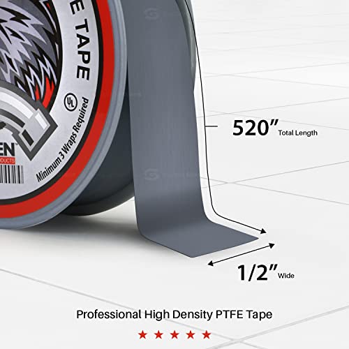 Supply Giant UUD12520H-5 PTFE Thread Seal Tape for Plumbers, Gray 1/2 Inch x 520 Inch (Pack of 5 Rolls) - size: 1/2, style: Pack of 5