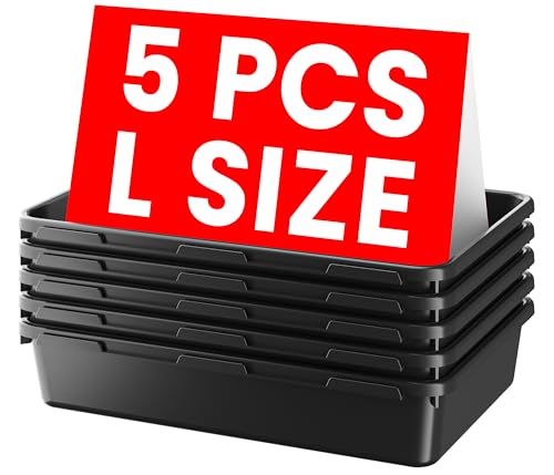 A-LUGEI【Large Size】【5 Pcs】 Tool Box Organizer Tray Divider【Single Size】 Black Plastic Desk Drawer Organizer Garage Organization for Wrench Plier Hammer Bit Socket Extension Screwdriver Bolt Hex key - size: 5pcs-l Size
