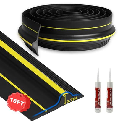 DGSL 16FT Garage Door Threshold Seal Strip, Upgrade 0.7'' Heavy Duty Garage Rubber Bottom Seal, DIY Weather Stripping Replacement with 2 Adhesives - size: 16 Feet