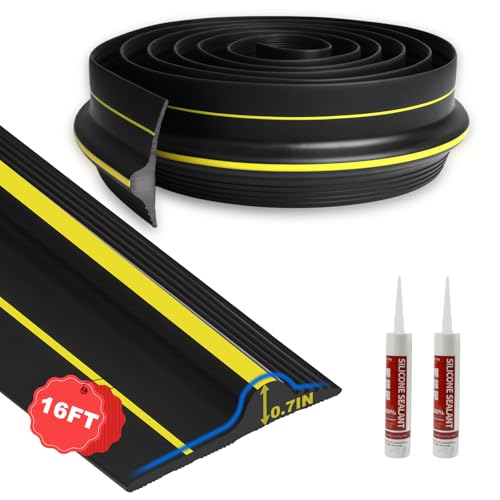 DGSL 16FT Garage Door Threshold Seal Strip, Upgrade 0.7'' Heavy Duty Garage Rubber Bottom Seal, DIY Weather Stripping Replacement with 2 Adhesives - size: 16 Feet