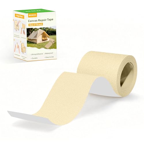 Besezx Canvas Repair Tape,Outdoor Gear Patch, 3x79 Inches,Waterproof Self-Adhesive Fabric Repair Tape for Repairing Boat Covers,Sun Shades,Sofas,Tents,Lounge Chairs,Awnings (Ivory Beige) - color: Ivory Beige, size: 3*79 inch