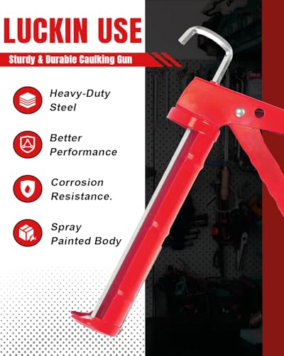 Holothurian Caulking Gun, Caulk Gun No Drip,Sealant Finishing Tool Grout Scraper for Kitchen Bathroom Window Sink Joint, 1/10 Gallon Cartridge, 10:1 Thrust Ratio, Red - color: Red