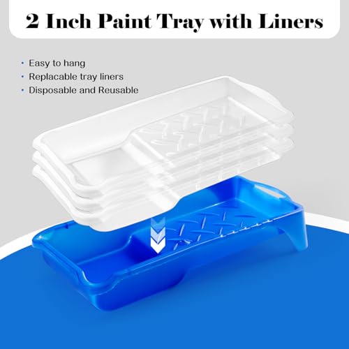 Mister Rui Paint Roller Kit, 25 Pack, 2 Inch Microfiber Paint Rollers 10 mm Nap, Small Paint Roller Kit, Mini Paint Roller, Paint Tray with Liners, Sponge Paint Brush, Mini Rollers for Painting - size: 2 Inch,25 Pack