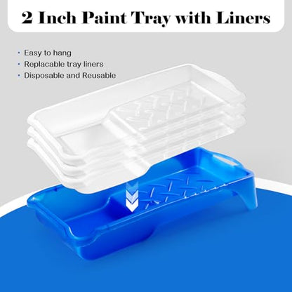 Mister Rui Paint Roller Kit, 25 Pack, 2 Inch Microfiber Paint Rollers 10 mm Nap, Small Paint Roller Kit, Mini Paint Roller, Paint Tray with Liners, Sponge Paint Brush, Mini Rollers for Painting - size: 2 Inch,25 Pack