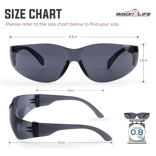 BISON LIFE Clear Safety Glasses – ANSI Z87.1 Scratch & Impact Resistant Wrap Around Eye Protection Goggles for Men & Women - color: Black/Black