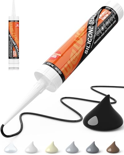 WELLUCK Black Silicone Caulk, 100% Waterproof Silicone Sealant Adhesive Caulking,for RV, Kitchen,Bathroom, Window, Door, Glass, Auto Leak Sealing 10.2FL.OZ/300ML（1 Pack） - color: Black, size: 1 Pack