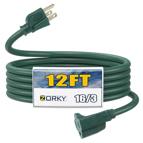 12ft Outdoor Extension Cord for Christmas Decorations- 16/3 Heavy Duty SJTW Waterproof Green Electrical Cable with 3 Prong Grounded Plug for Safety, Great for Lawn and Major Appliances - color: Green, size: 12ft