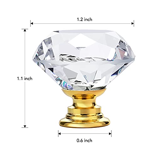 Ravinte 5 Pack Crystal Knobs for Dresser Drawers Glass Cabinet Knobs Diamond Shaped Drawer Knobs - 30 mm Knobs with Gold Base - color: Gold