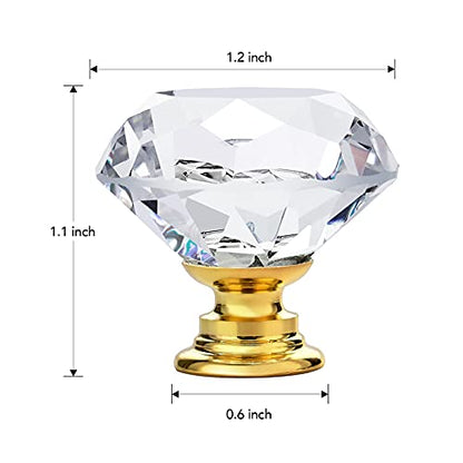 Ravinte 5 Pack Crystal Knobs for Dresser Drawers Glass Cabinet Knobs Diamond Shaped Drawer Knobs - 30 mm Knobs with Gold Base - color: Gold