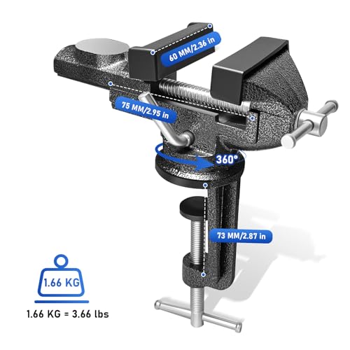 2.3 In Portable Bench Vise, 360° Swivel Base Clamp-On Table Vise – Multi-Purpose Tool for Golf Grip Kit, Woodworking, Crafting, Model Making, Metalworking & DIY - size: 2.3 in