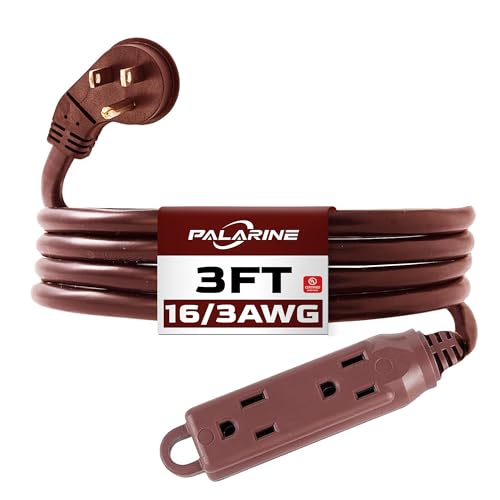 Indoor Extension Cord Power Strip 3 Outlets Flat Plug, UL Listed, 16 Gauge 3 ft Brown 3 Prong Heavy Duty, 16/3 SJTW 13A Outlet Extender - color: Brown, size: 3 FT
